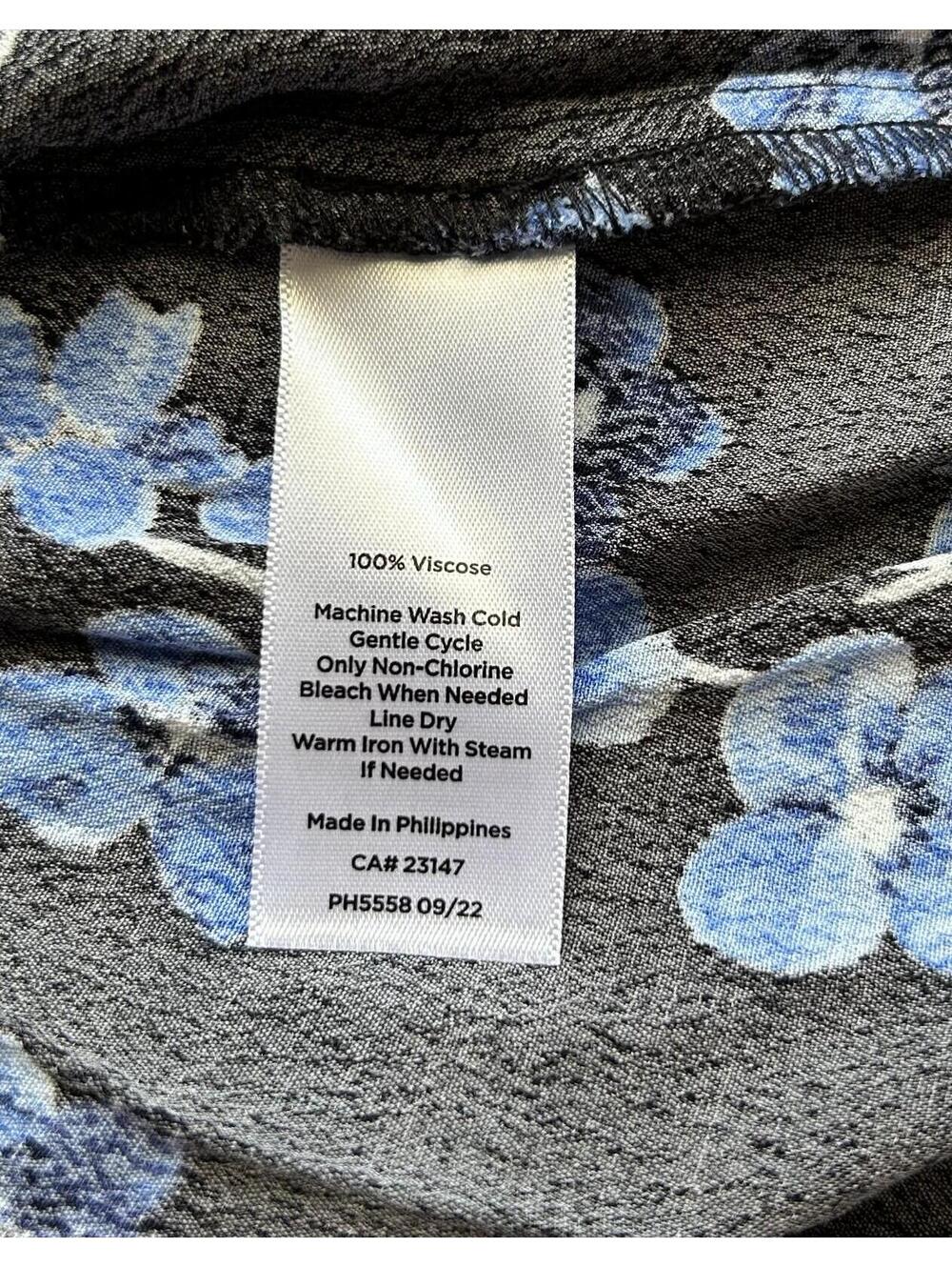 Talbots Petite P Black Blue Floral Smocked Midi Dress 3/4 Sleeve V Neck - Picture 4 of 6